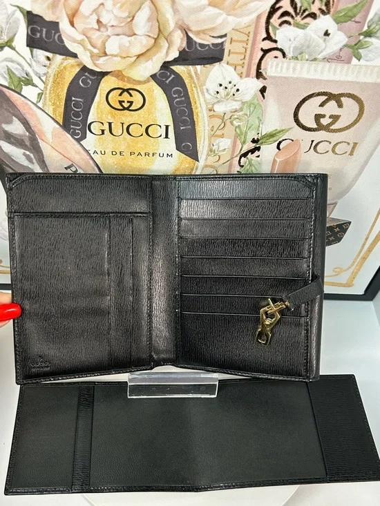 2-Pc GUCCI Jackie Black Leather Bifold Wallet with Checkbook 🖤 - Picture 6 of 17